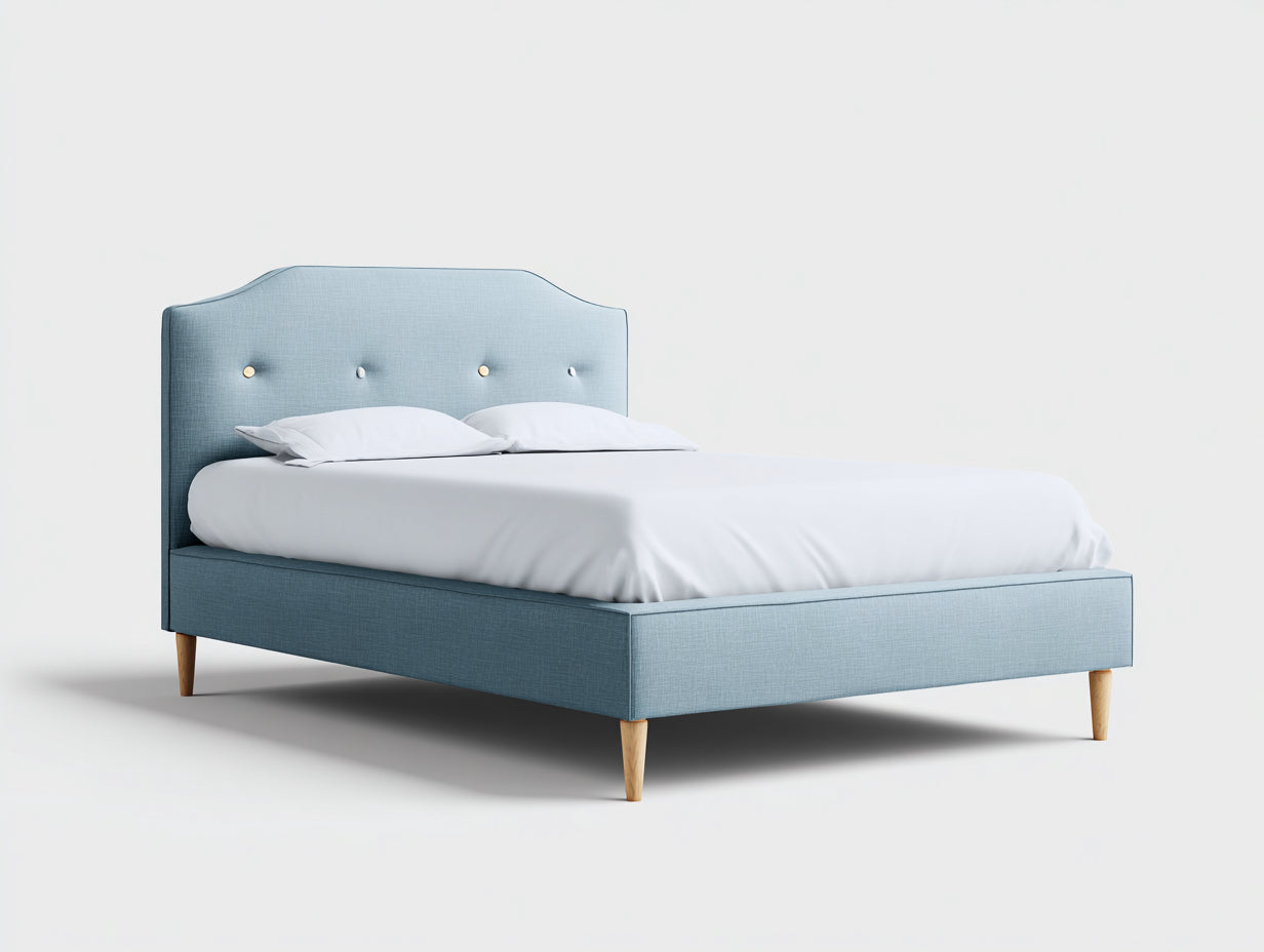 Letto matrimoniale imbottito azzurro-bianco 210x170x105 cm - per camera da letto - con testiera imbottita stile moderno