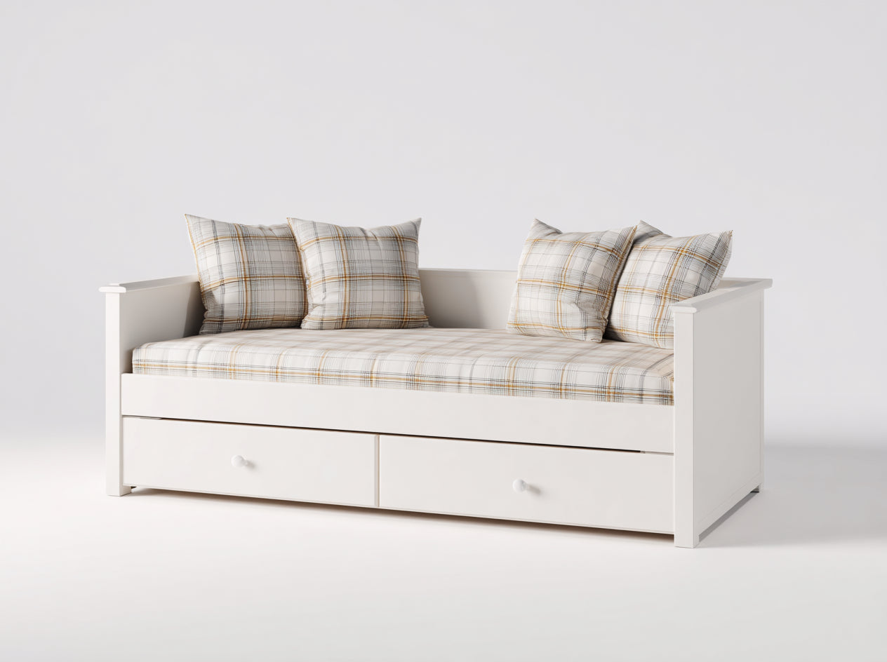 Divano letto in legno 200x95x82 cm - bianco - adatto per camera da letto stile moderno con cassetti