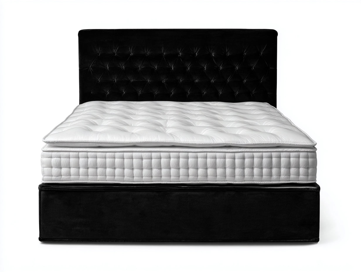 Letto matrimoniale imbottito nero-bianco 210x170x115 cm - per camera da letto - con testiera capitonné stile moderno