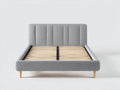 Letto matrimoniale in tessuto imbottito 206x168x105 cm - grigio-legno naturale - per camera da letto stile moderno con rete a doghe