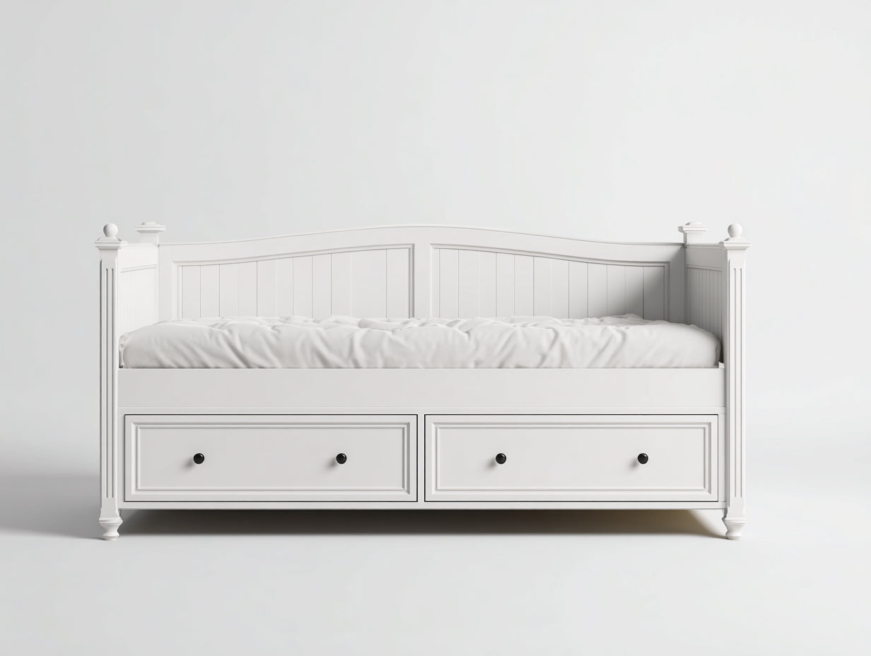 Divano letto in legno bianco 205x95x92 cm - per camera da letto - con 2 cassetti stile classico