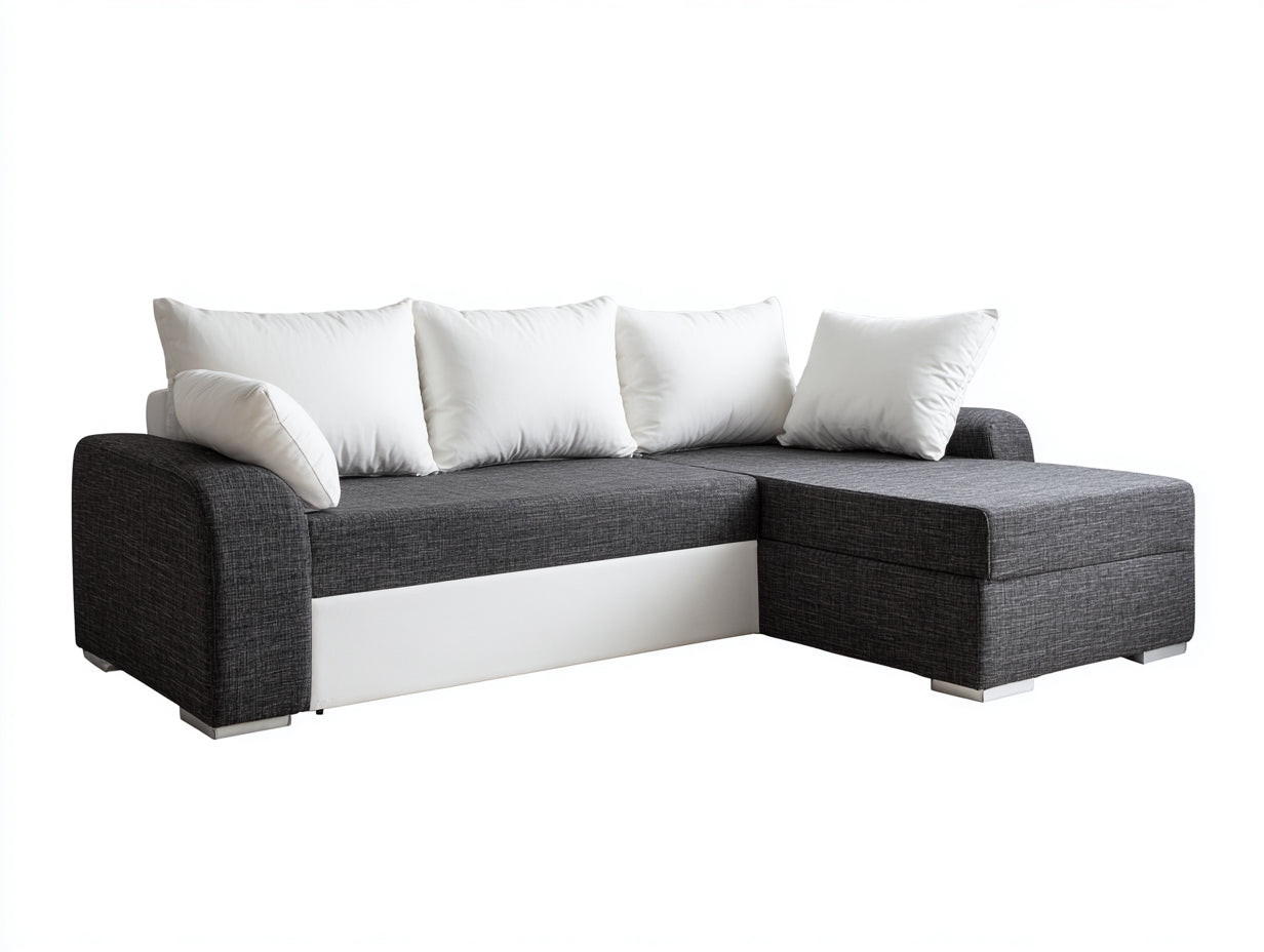 Divano angolare in tessuto imbottito 268x162x78 cm - grigio scuro-bianco - per soggiorno stile moderno con chaise longue