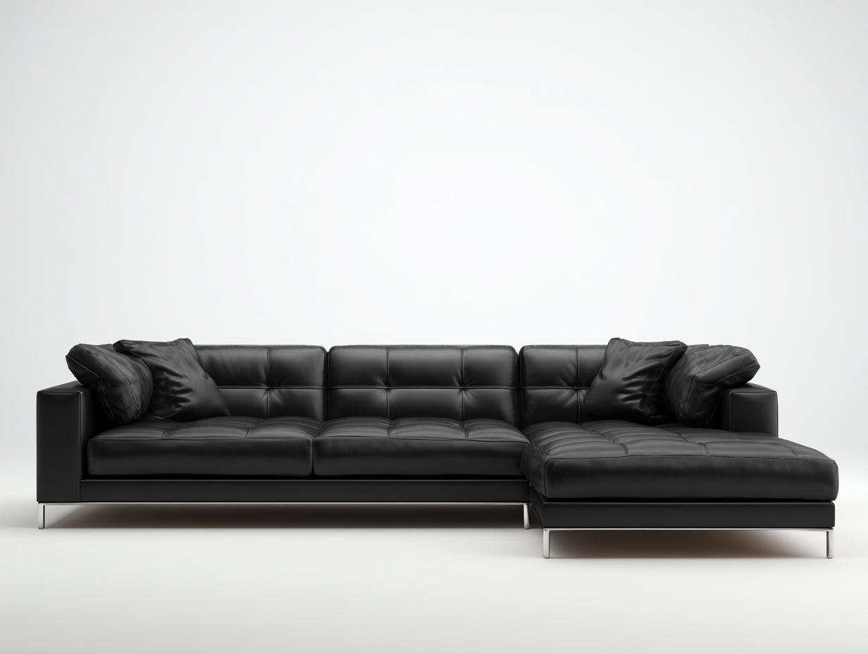 Divano angolare in ecopelle 285x170x82 cm - nero - per soggiorno stile moderno con chaise longue