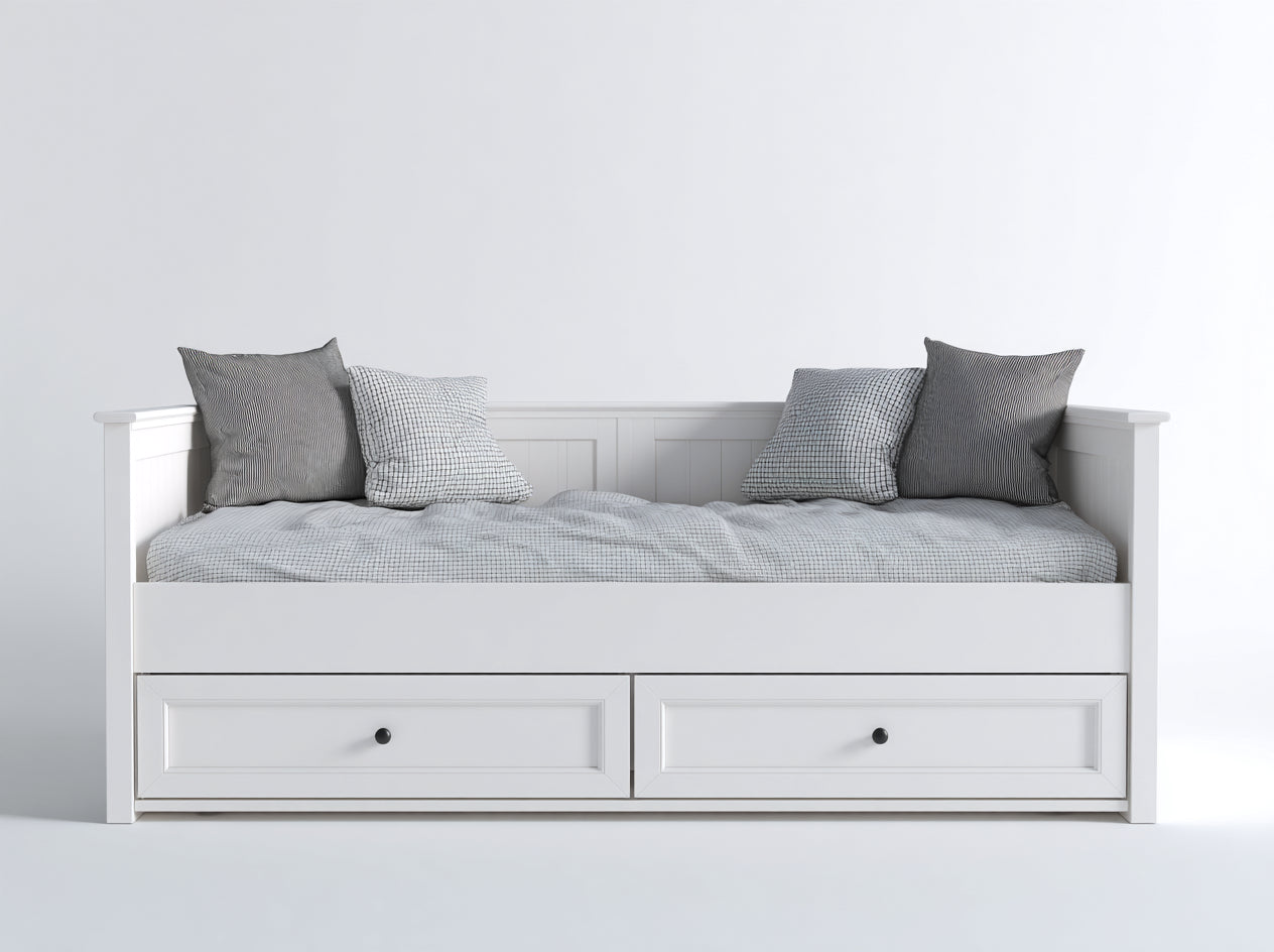Divano letto in legno bianco 200x90x82 cm - per camera da letto - con 2 cassetti stile moderno