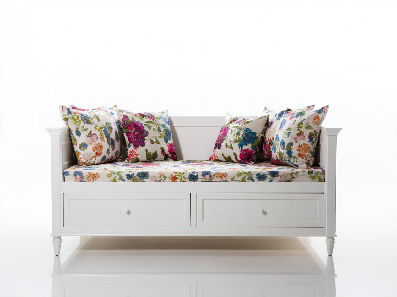 Divano letto in legno bianco 200x90x84 cm - per camera da letto - con 2 cassetti stile classico
