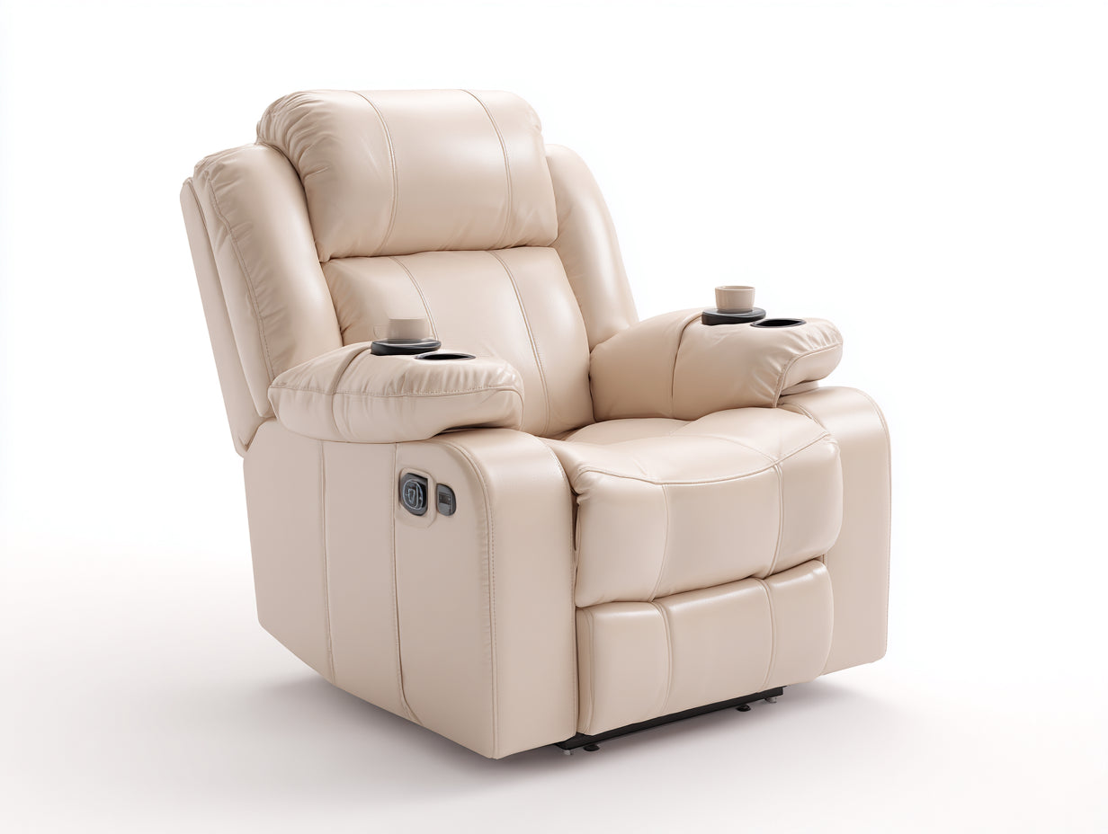 Poltrona reclinabile in cuir synthétique beige 98x92x105 cm per soggiorno - funzione relax elettrica - design moderno