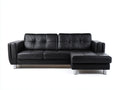 Divano angolare in similpelle nero 255x160x78 cm - per soggiorno - con chaise longue stile moderno
