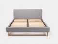 Letto matrimoniale imbottito grigio-legno naturale 210x170x95 cm - per camera da letto - con rete a doghe stile moderno