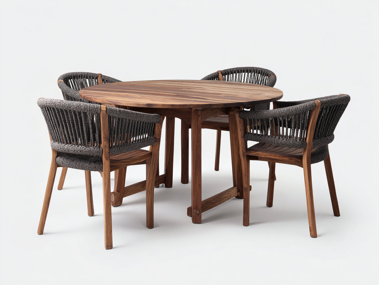 Set da pranzo da esterno in legno e corda 120x120x75 cm - marrone-grigio scuro - adatto per esterno stile naturale
