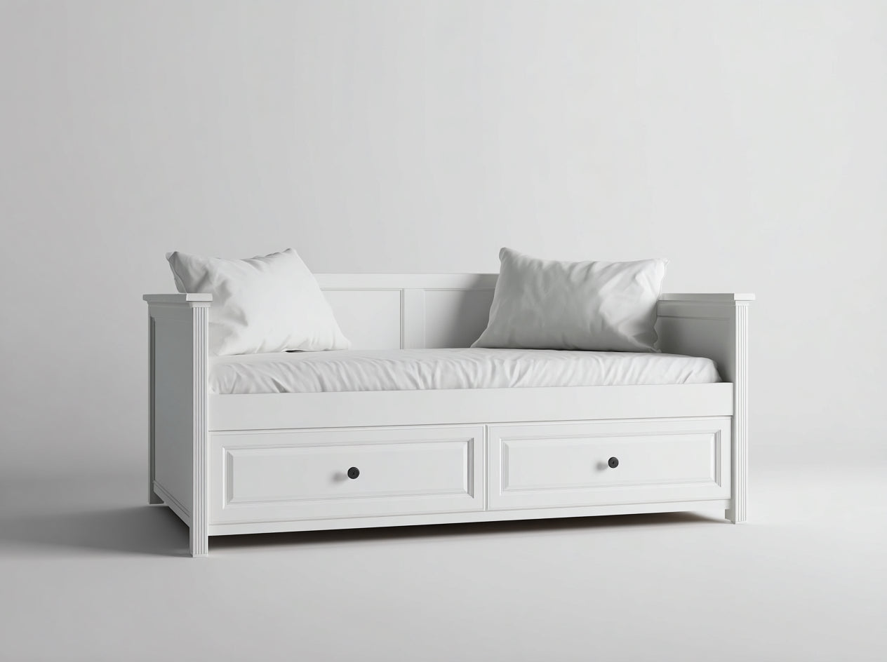 Divano letto in legno bianco 200x90x80 cm - per camera da letto - con 2 cassetti stile classico