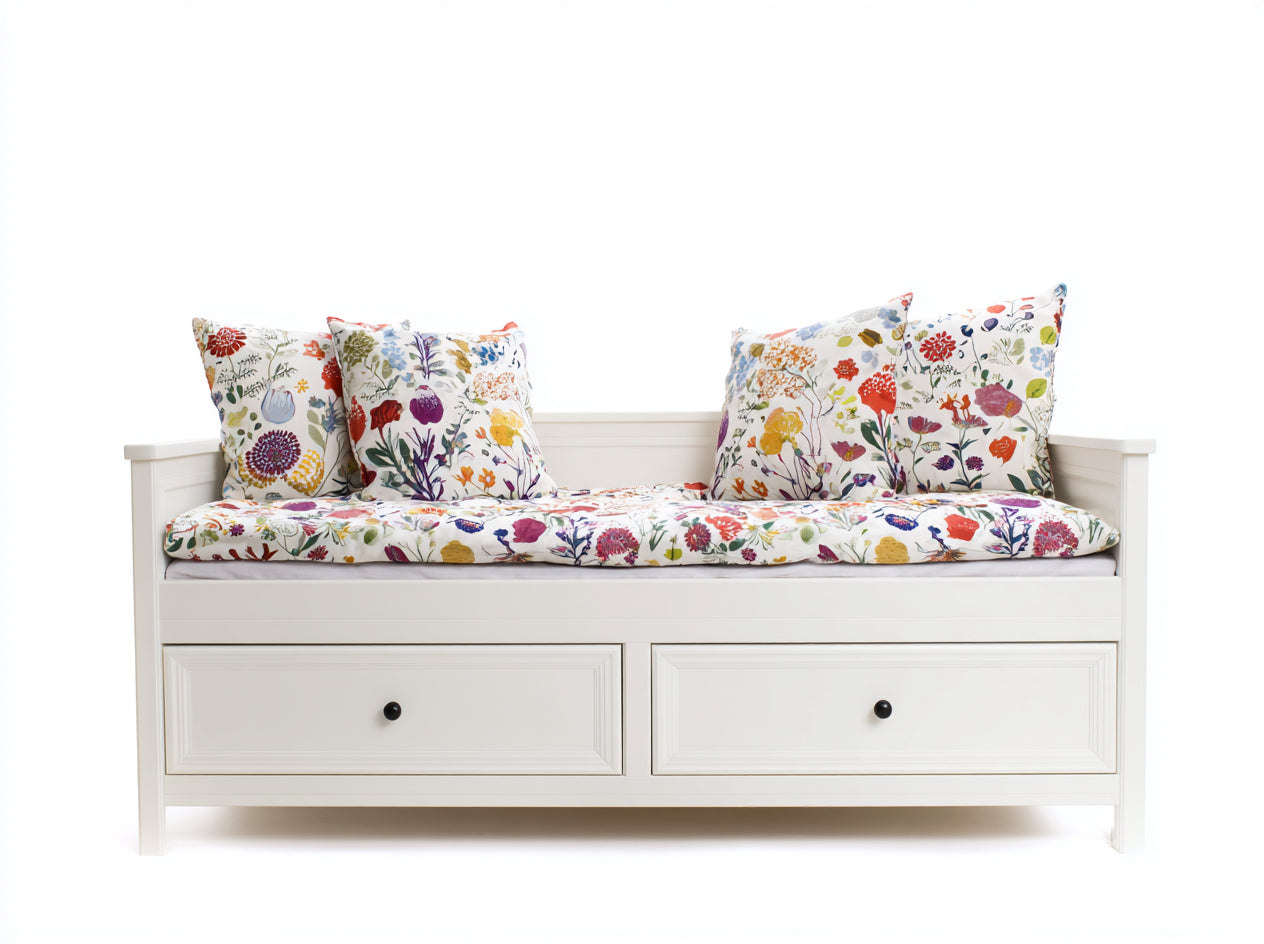 Divano letto in legno 200x94x82 cm - bianco-multicolore - adatto per camera da letto stile moderno con cassetti