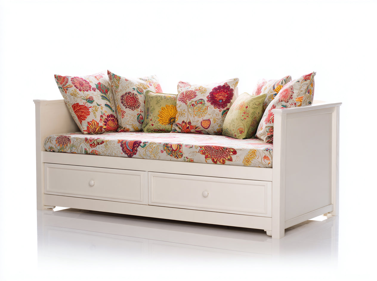 Divano letto in legno 198x94x82 cm - bianco-multicolore - adatto per camera da letto stile moderno con cassetti