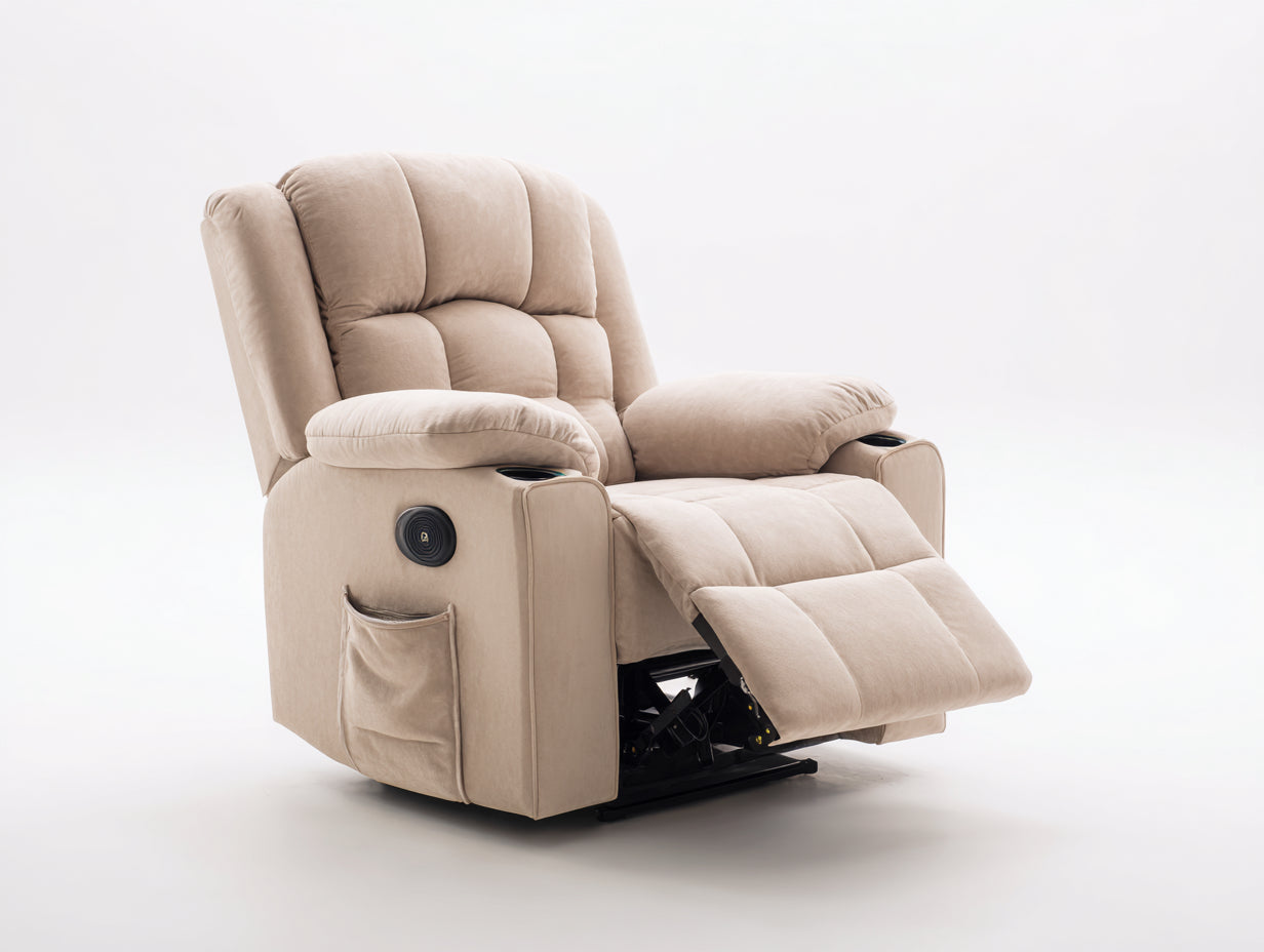 Poltrona reclinabile in tessuto beige 94x91x106 cm per soggiorno - funzione relax manuale - design moderno