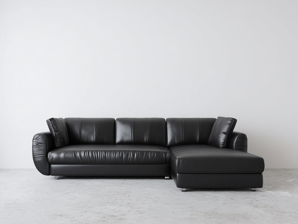 Divano angolare in similpelle nero 260x160x82 cm - per soggiorno - con chaise longue stile moderno