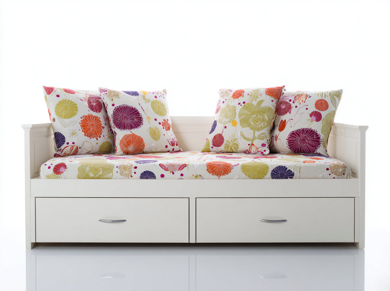 Divano letto in legno 200x95x82 cm - bianco-multicolore - adatto per camera da letto stile moderno con cassetti