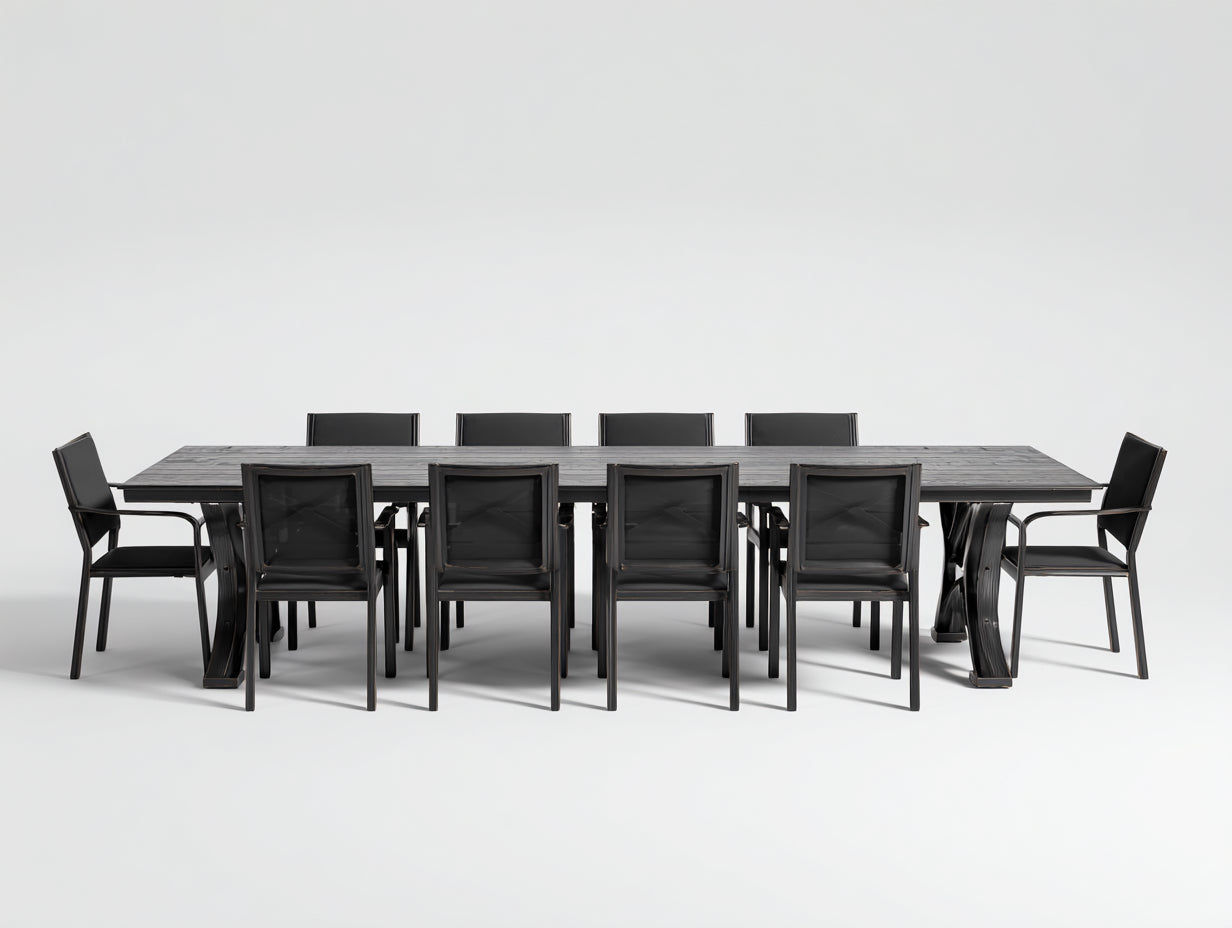 Set da pranzo da esterno in metallo 220x90x75 cm - grigio-nero - adatto per esterno stile moderno