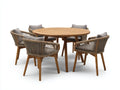 Set da pranzo da esterno in legno e corda 125x125x76 cm - marrone naturale-grigio - adatto per esterno stile rustico