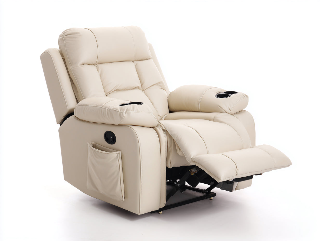 Poltrona reclinabile in cuir synthétique beige chiaro 97x93x106 cm per soggiorno - funzione relax manuale - design moderno