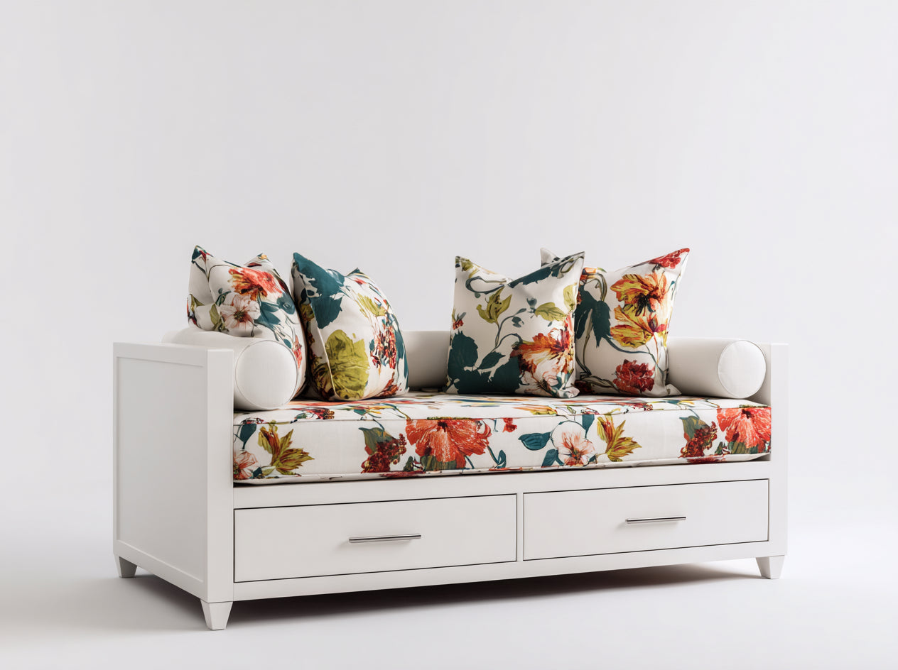 Divano letto in legno 200x95x80 cm - bianco-multicolore - adatto per camera da letto stile moderno con cassetti