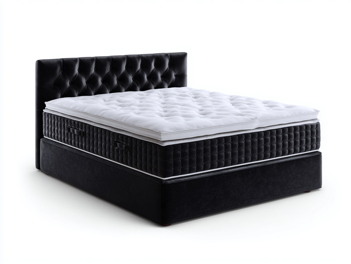 Letto matrimoniale in ecopelle imbottita 210x170x110 cm - nero-bianco - per camera da letto stile moderno