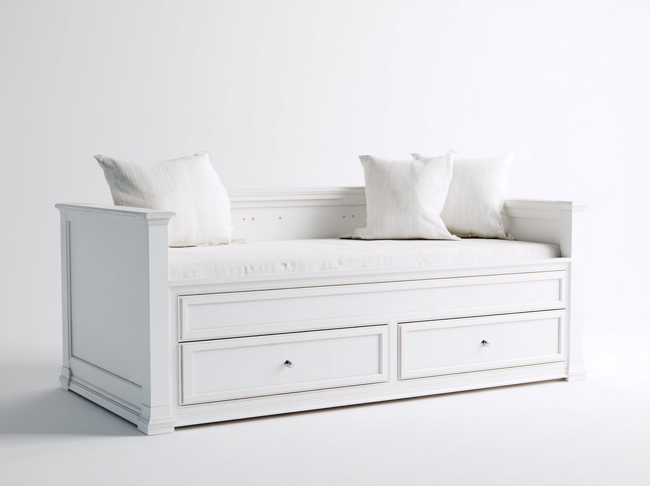 Divano letto in legno 202x96x84 cm - bianco - adatto per camera da letto stile classico con cassetti