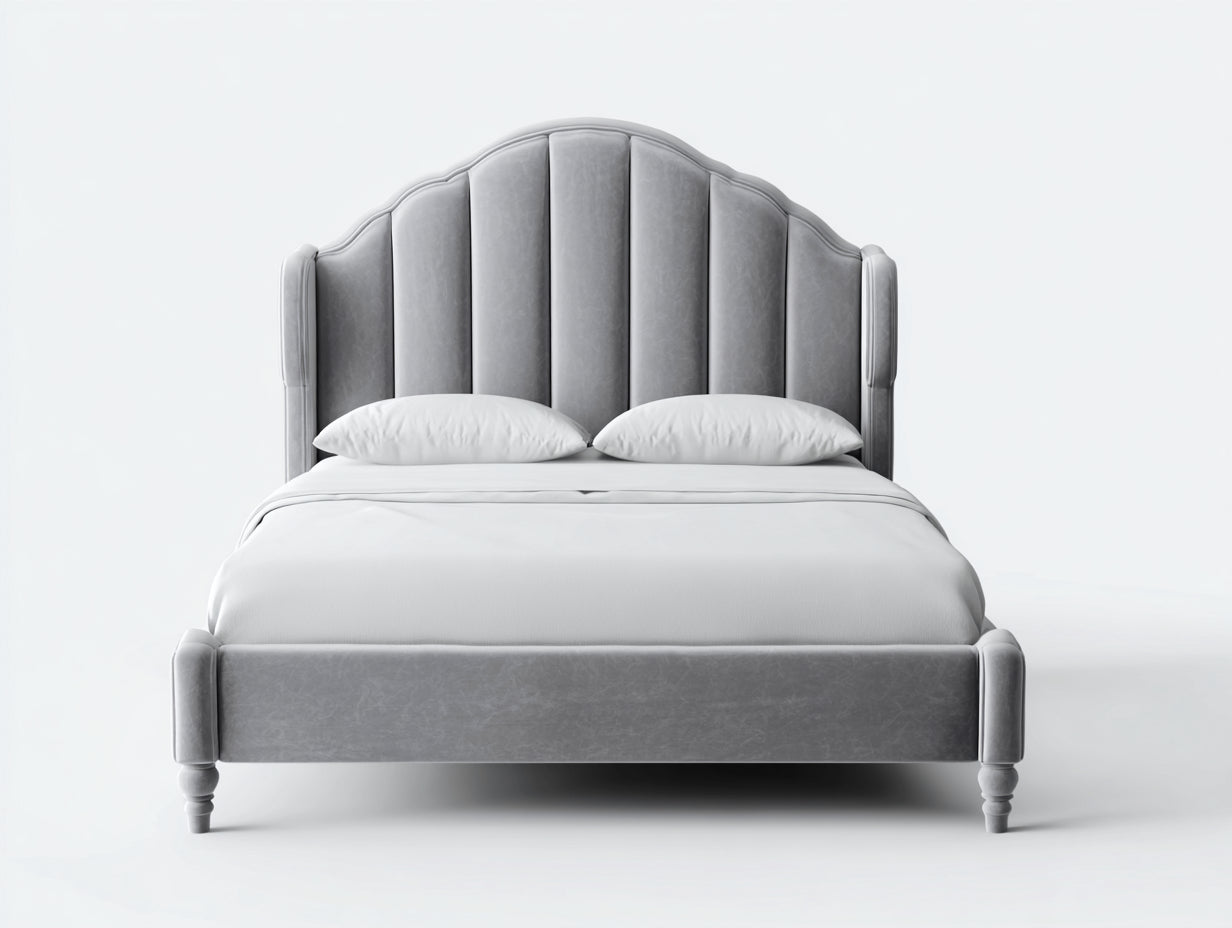 Letto matrimoniale in velluto imbottito 210x170x118 cm - grigio-bianco - per camera da letto stile classico