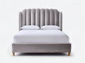 Letto matrimoniale imbottito grigio-bianco-legno naturale 210x170x120 cm - per camera da letto - con testiera scanalata stile classico