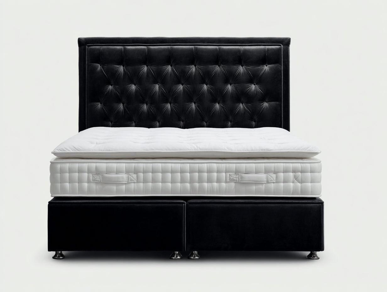 Letto matrimoniale in tessuto imbottito 210x170x115 cm - nero-bianco - per camera da letto stile moderno