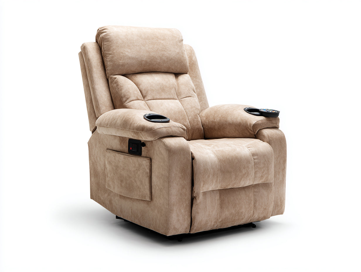 Poltrona reclinabile in tessuto marrone chiaro 98x94x108 cm per soggiorno - funzione relax elettrica - design moderno