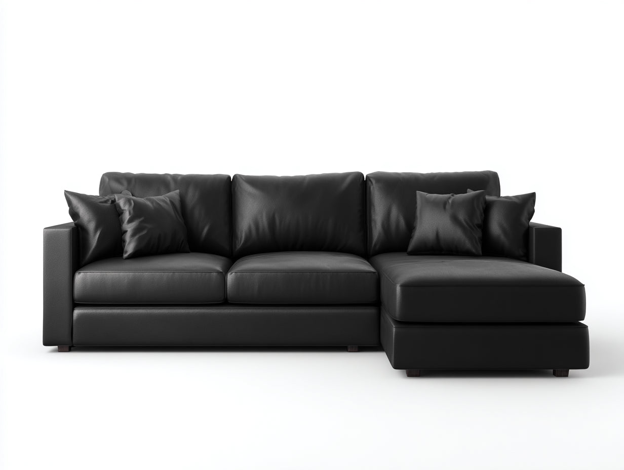 Divano angolare in similpelle nero 265x165x82 cm - per soggiorno - con chaise longue stile moderno