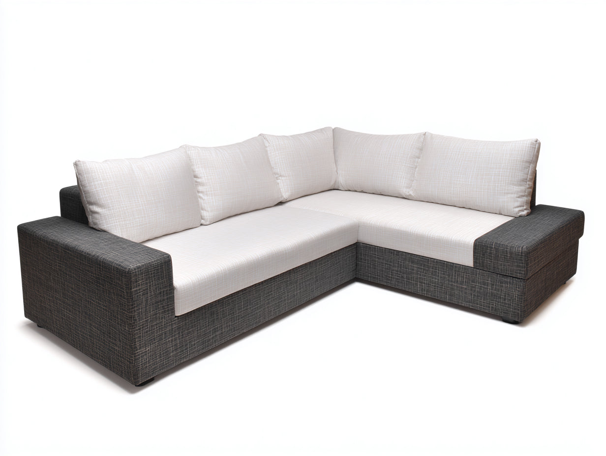 Divano angolare in tessuto imbottito 278x170x78 cm - grigio scuro-beige chiaro - per soggiorno stile moderno con chaise longue