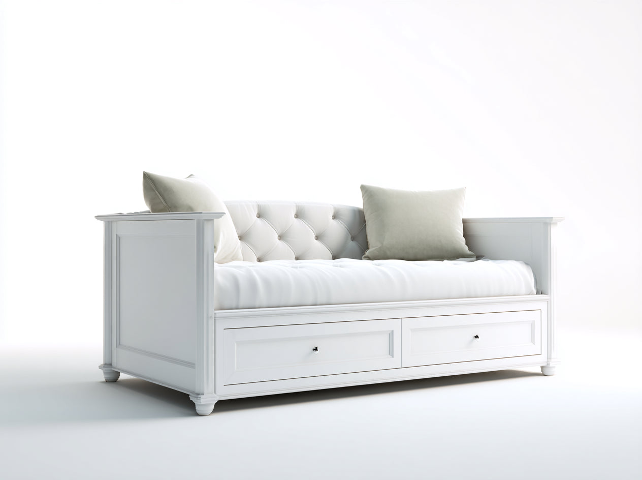 Divano letto in legno 200x94x84 cm - bianco - adatto per camera da letto stile classico con cassetti