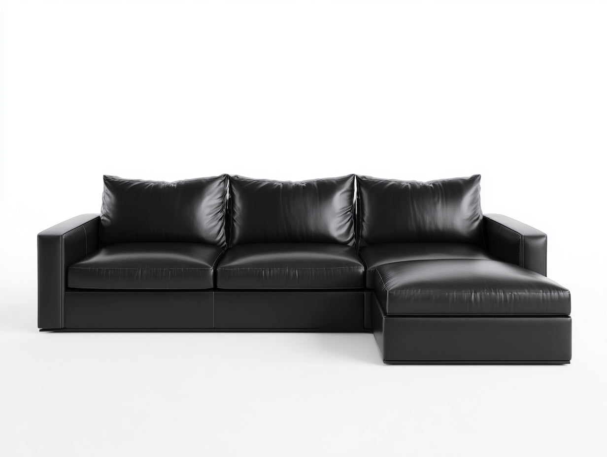 Divano angolare in ecopelle 280x165x78 cm - nero - per soggiorno stile moderno con chaise longue
