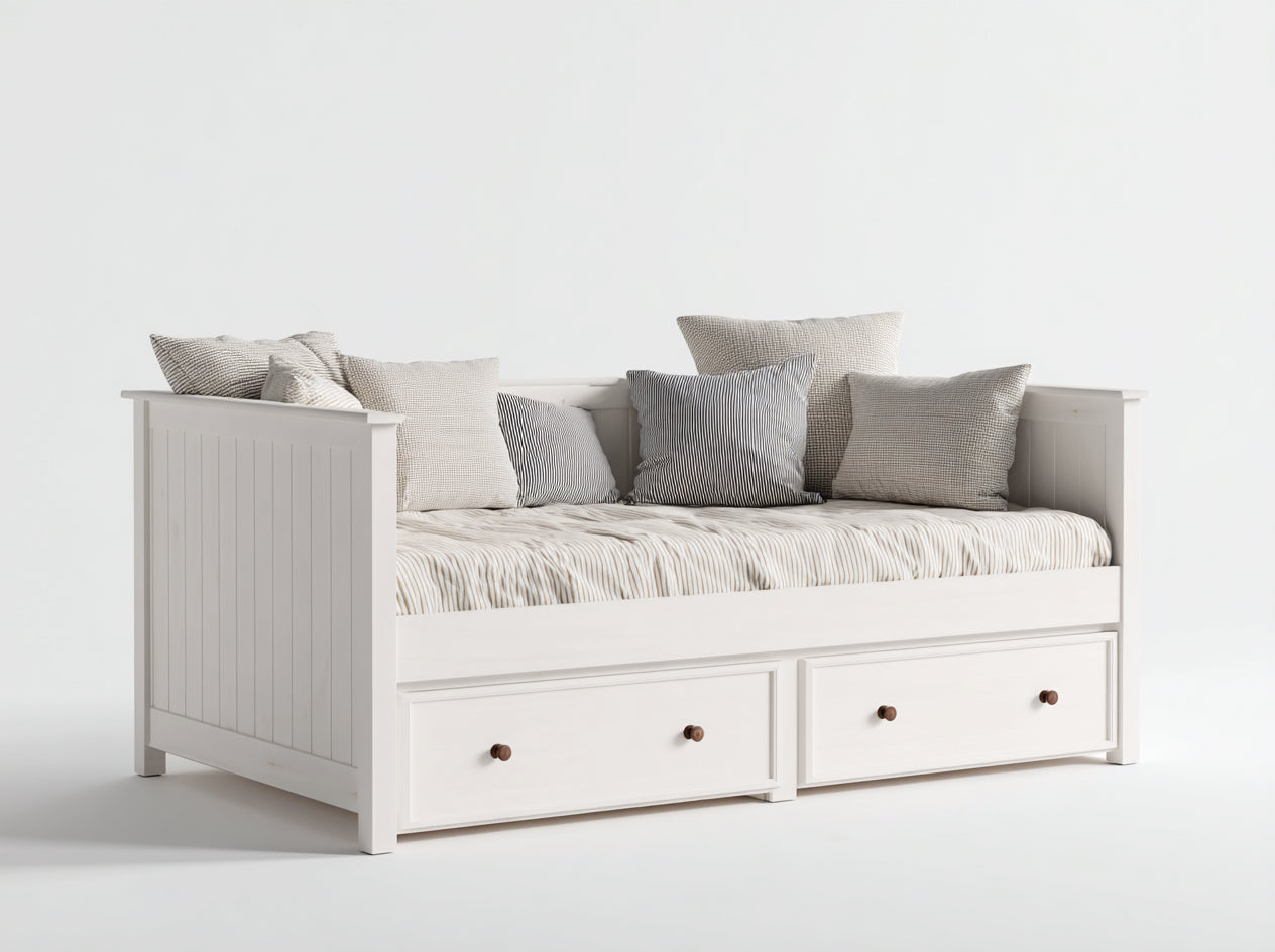 Divano letto in legno bianco 200x90x82 cm - per camera da letto - con 2 cassetti stile classico