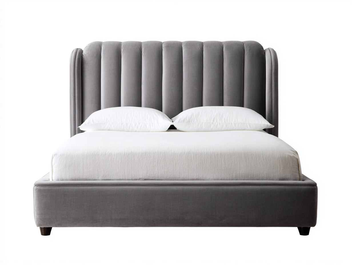 Letto matrimoniale imbottito grigio-bianco-nero 210x170x115 cm - per camera da letto - con testiera scanalata stile moderno