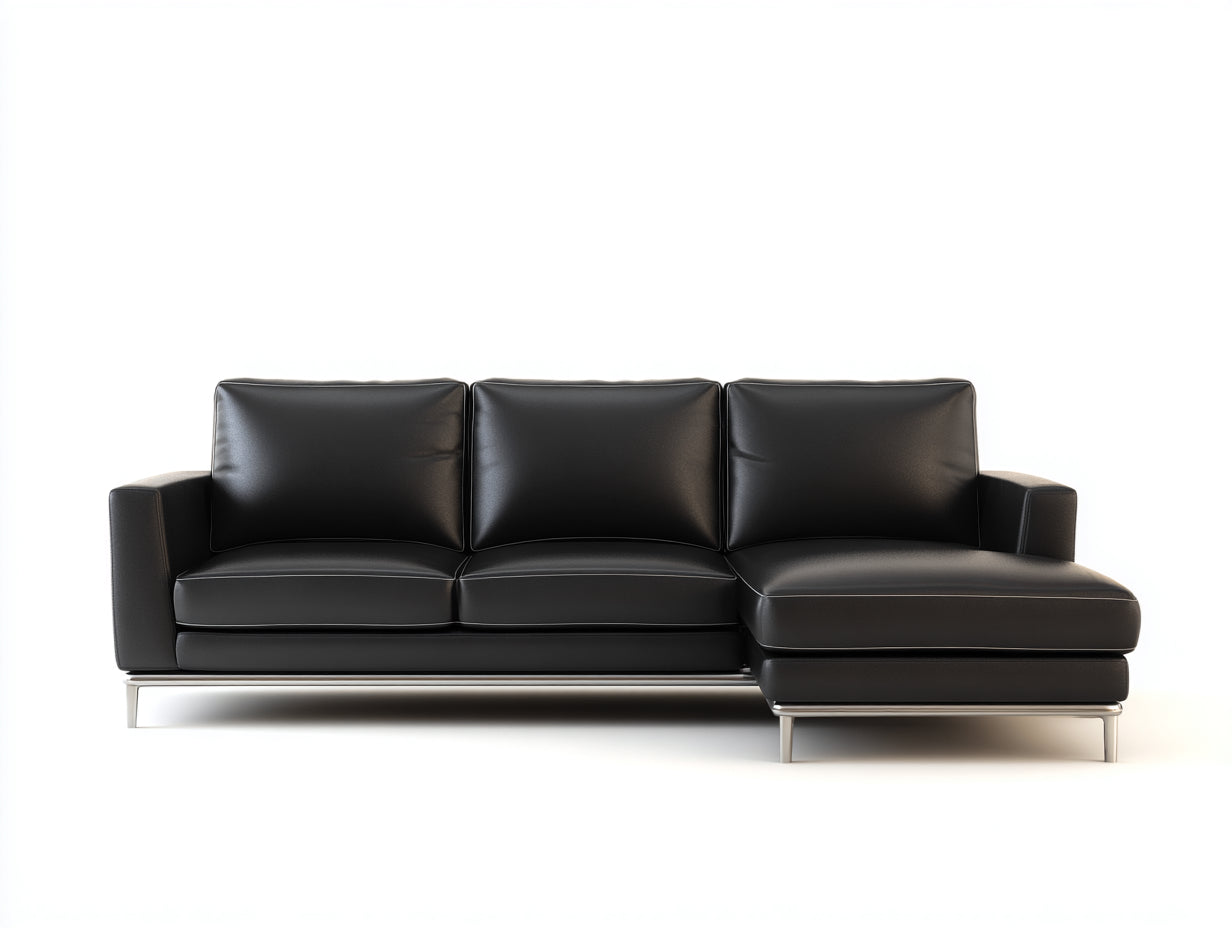 Divano angolare in ecopelle 278x162x80 cm - nero - per soggiorno stile moderno con chaise longue