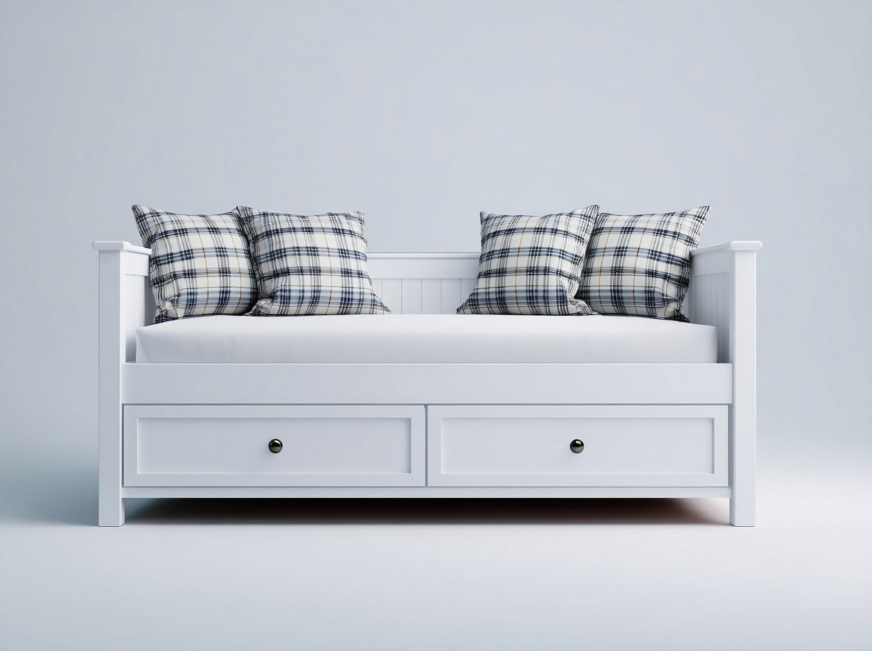 Divano letto in legno bianco 200x90x82 cm - per camera da letto - con 2 cassetti stile classico