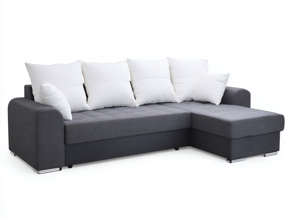 Divano angolare in tessuto imbottito 270x165x78 cm - grigio scuro - per soggiorno stile moderno con chaise longue