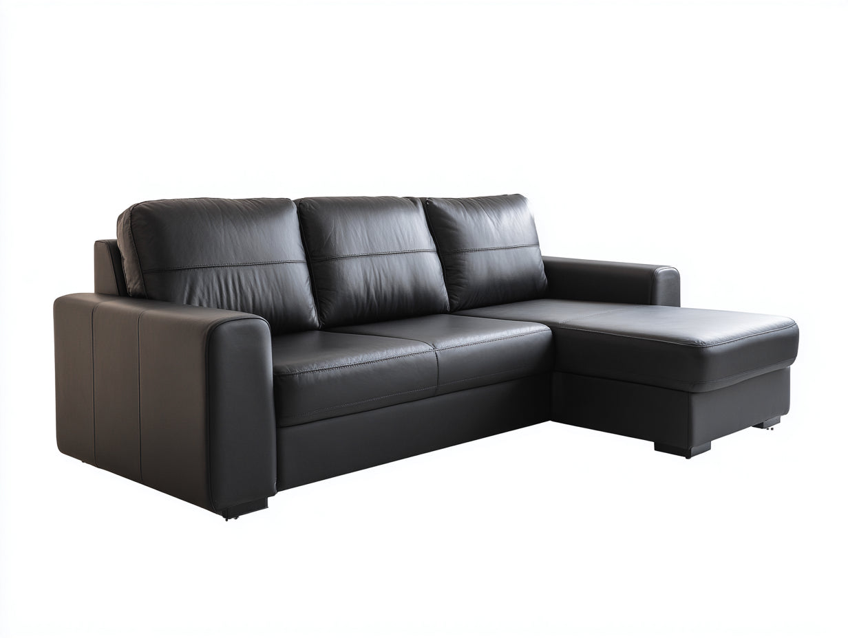 Divano angolare in ecopelle 270x160x82 cm - nero - per soggiorno stile moderno con chaise longue