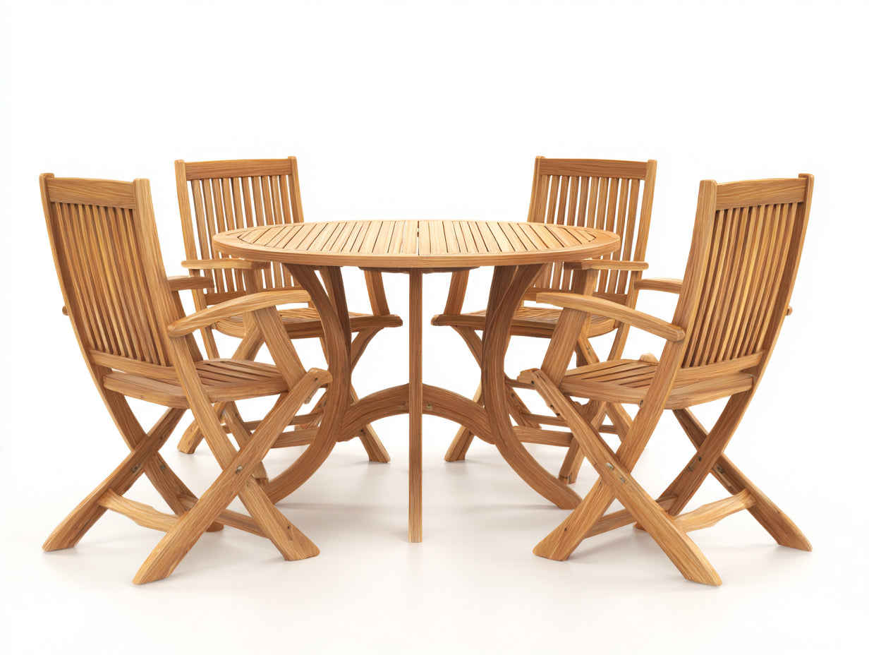 Set da pranzo da esterno in legno 120x120x75 cm - colore legno naturale - per esterni stile classico
