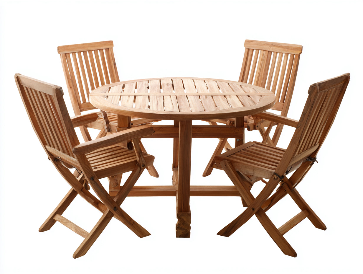 Set da pranzo da esterno in legno 112x112x75 cm - marrone naturale - adatto per esterno stile rustico pieghevole