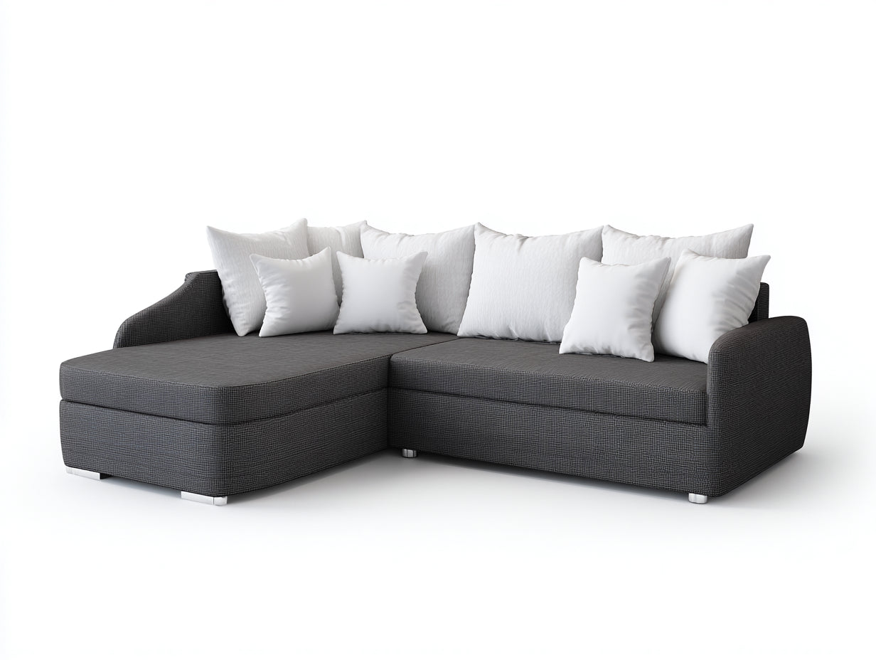 Divano angolare in tessuto imbottito 276x168x78 cm - grigio scuro - per soggiorno stile moderno con chaise longue