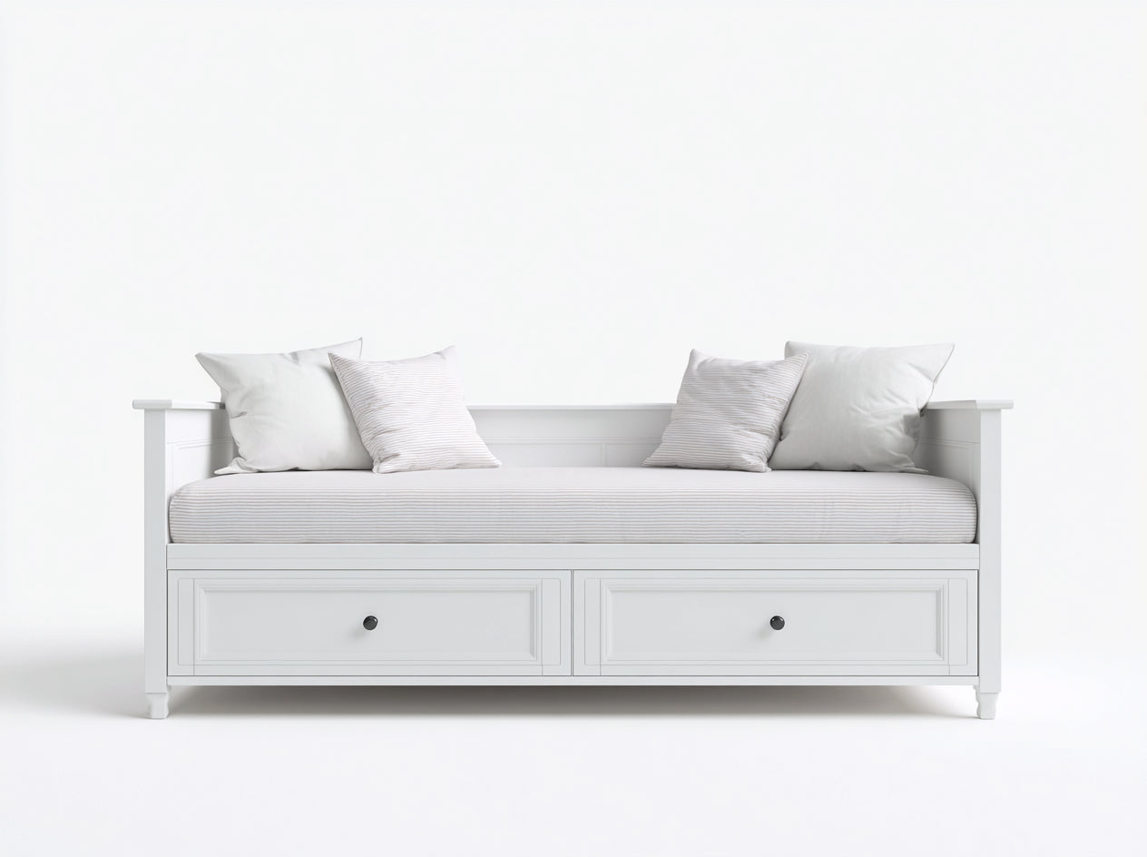 Divano letto in legno bianco 200x90x82 cm - per camera da letto - con 2 cassetti stile classico