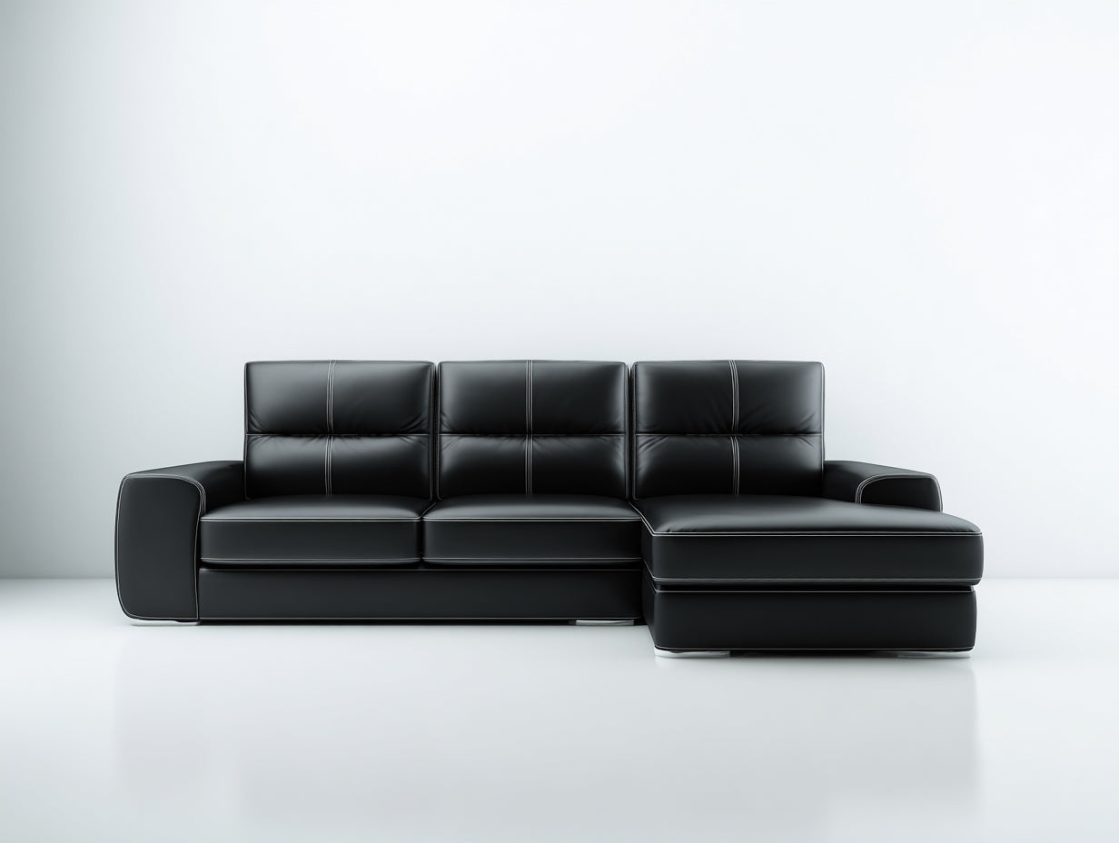 Divano angolare in similpelle nero 260x160x82 cm - per soggiorno - con chaise longue stile moderno