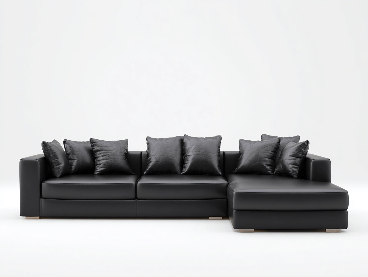 Divano angolare in ecopelle 282x168x78 cm - nero - per soggiorno stile moderno con chaise longue
