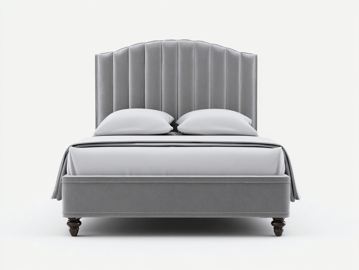 Letto matrimoniale in velluto imbottito 210x170x116 cm - grigio-bianco - per camera da letto stile classico