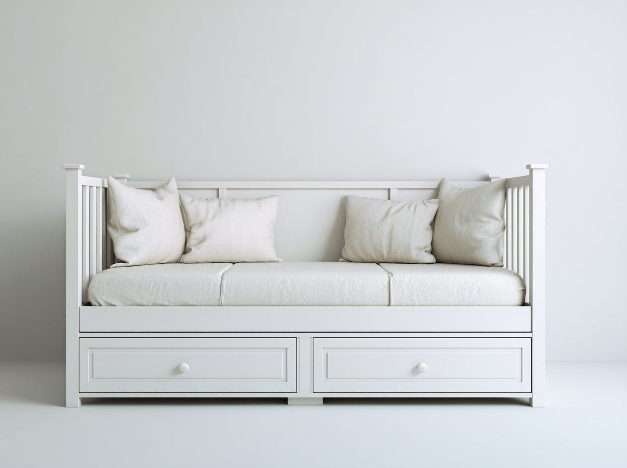 Divano letto in legno 200x90x85 cm - bianco - adatto per camera da letto stile moderno con cassetti