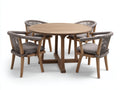 Set da pranzo da esterno in legno e corda 120x120x75 cm - marrone naturale-grigio - adatto per esterno stile naturale