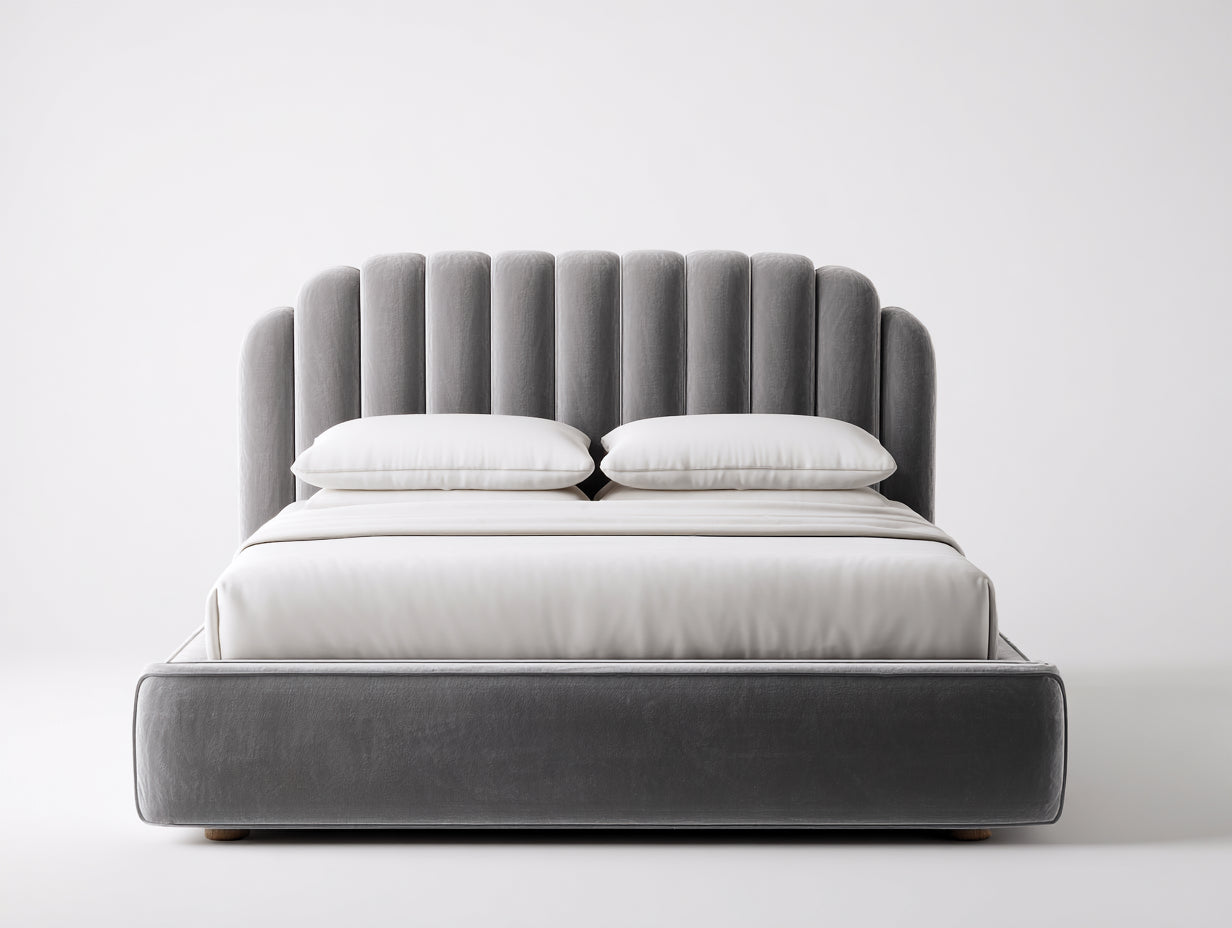 Letto matrimoniale in velluto imbottito 210x170x108 cm - grigio-bianco - per camera da letto stile moderno