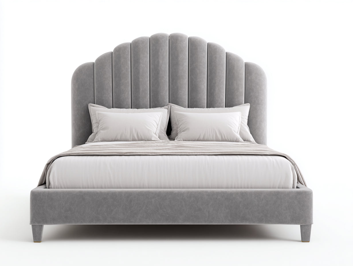 Letto matrimoniale imbottito grigio-bianco 210x170x120 cm - per camera da letto - con testiera scanalata stile moderno
